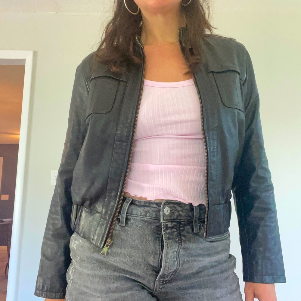 Gap lamb leather bomber style jacket in deep brown (almost looks black), size S